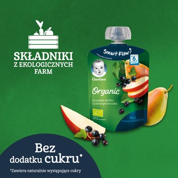 Gerber Organic, mus gruszka, jabłko, czarna porzeczka, 6 m+, 90 g