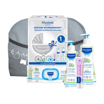 Mustela, Zestaw Wyprawkowy dla niemowlaka, żel + krem + mleczko + chusteczki