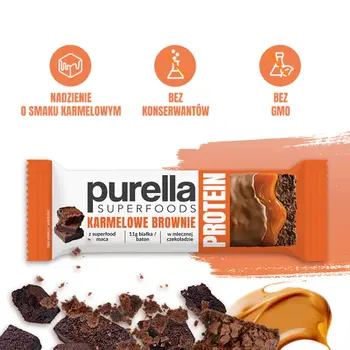 Purella Superfoods, baton proteinowy karmelowe brownie, 45 g