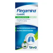 Flegamina, 4 mg/5 ml, syrop o smaku miętowym, bez cukru, 120 ml