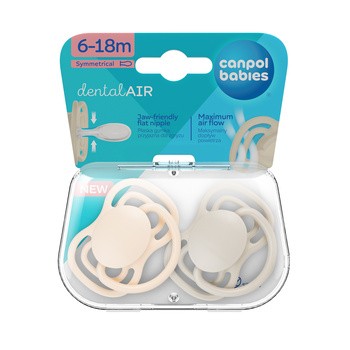 Canpol Babies, smoczek silikonowy DentalAir 6-18 m symetryczny, nude, 2 szt.