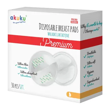 Akuku, wkładki laktacyjne Premium, ultracienkie, 30 szt