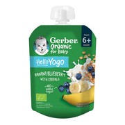 Gerber Organic, Deserek Banany jagody z jogurtem i płatkami zbóż, tubka, 6 m+, 80 g