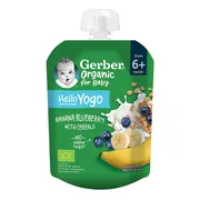 Gerber Organic, Deserek Banany jagody z jogurtem i płatkami zbóż, tubka, 6 m+, 80 g