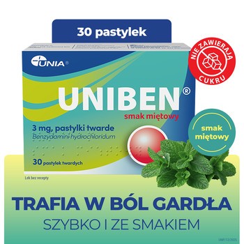 Uniben smak miętowy, 3 mg, pastylki twarde, 30 szt.