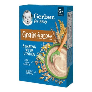 Gerber, Grain&grow, kaszka 8 zbóż z lipą, 6 m+, 200 g