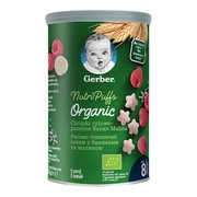 Gerber Organic, chrupki ryżowo-pszenne, banan, malina, 8 m+, 35 g