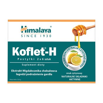 Himalaya Koflet-H, pastylki do ssania, cytrynowe, 12 szt.