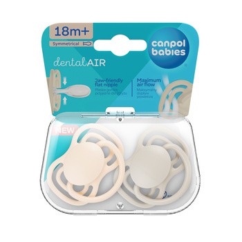 Canpol Babies, smoczek silikonowy DentalAir 18+ symetryczny, nude, 2 szt.