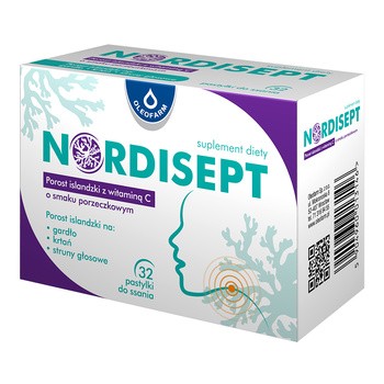 Oleofarm Nordisept, pastylki do ssania, smak czarna porzeczka, 32 szt.