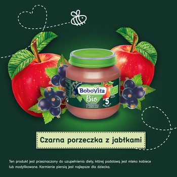 BoboVita Bio, deserek czarna porzeczka z jabłkiem, 5 m+, 125 g