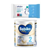 Zestaw, Bebiko PRO+ 2, mleko następne dla niemowląt, 700 g + Pikabu Baby Care, chusteczki nawilżane Pure, 60 szt.