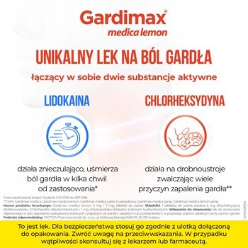 Gardimax medica lemon, 5 mg+1 mg, tabletki do ssania bez cukru, 24 szt.