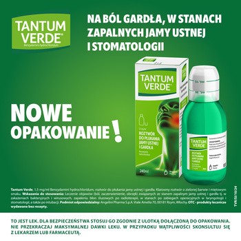 Tantum Verde, 0,15%, roztwór do płukania jamy ustnej i gardła, 240 ml
