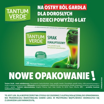 Tantum Verde smak eukaliptusowy, 3 mg, pastylki twarde, 20 szt.