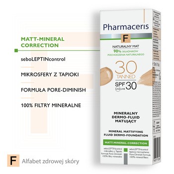 Pharmaceris F, mineralny dermo-fluid matujący SPF 30, 30 Tanned, 30 ml