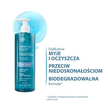 Ducray Keracnyl, żel myjący, 400 ml