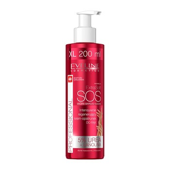 Eveline Cosmetics Extra Soft SOS, intensywnie regenerujący krem-opatrunek do rąk 5% urea + lanolina, 200 ml