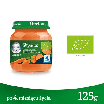 Gerber Organic, Marchewka słodki ziemniak, 4 m+, 125 g