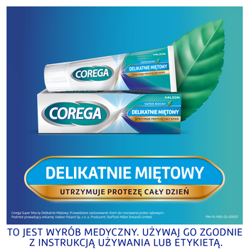 Corega Super Mocny Delikatnie Miętowy, krem do protez 40 g