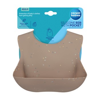 Canpol babies, śliniak silikonowy z kieszonką Dots, beżowy, 1 szt.