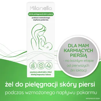 Milanella, Żel do pielęgnacji skóry piersi podczas wzmożonego napięcia pokarmu, 75 ml