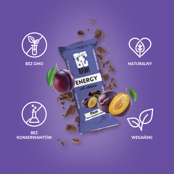 BeRaw! Energy, Plum Chocolate, baton energetyczny, 40 g