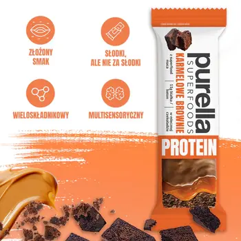 Purella Superfoods, baton proteinowy karmelowe brownie, 45 g