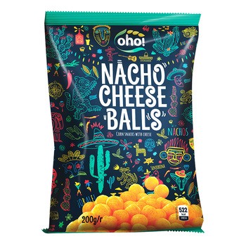 Oho, Nacho Cheese Balls, chipsy kukurydziane kuleczki o smaku serowym, 200 g