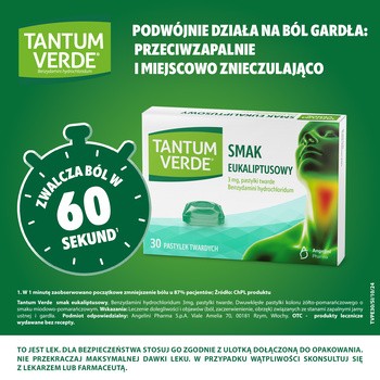 Tantum Verde smak eukaliptusowy, 3 mg, pastylki twarde, 30 szt.
