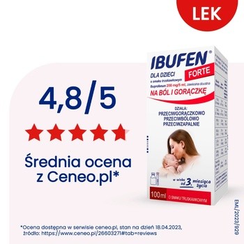 Ibufen dla dzieci forte o smaku truskawkowym, (200mg/5ml), zawiesina doustna, 100 ml