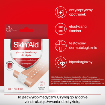 Skin Aid, plaster tkaninowy do cięcia, 8 cm x 1 m, 1 szt.