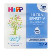 HiPP Babysanft Ultra-Sensitive, Chusteczki nawilżane 99% wody, od 1. dnia życia, 4 x 52 szt.