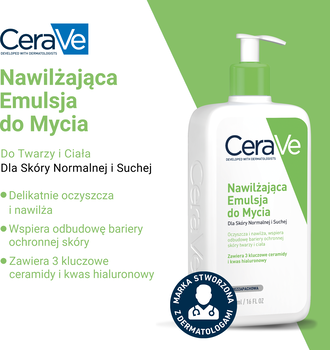 CeraVe, nawilżająca emulsja do mycia dla skóry normalnej i suchej, 236 ml