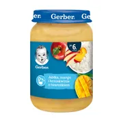 Gerber Deser, jabłka, mango i brzoskwinie z twarożkiem, 6 m+, 190 g