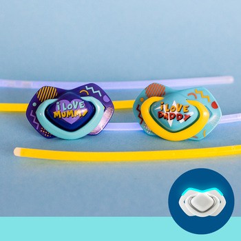 Canpol Babies, smoczek silikonowy, symetryczny, Neon Love, 6-18 m, blue, 2 szt.