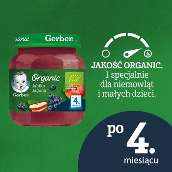 Gerber Organic, jabłko, jagoda, 4 m+, 125 g