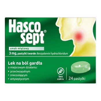 Hascosept smak miętowy, 3 mg, pastylki twarde, 24 szt.