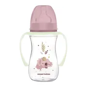 Canpol Babies Easy Start, Sleepy Koala, butelka szeroka antykolkowa ze świecącymi uchwytami, różowa, 240 ml, 1 szt.
