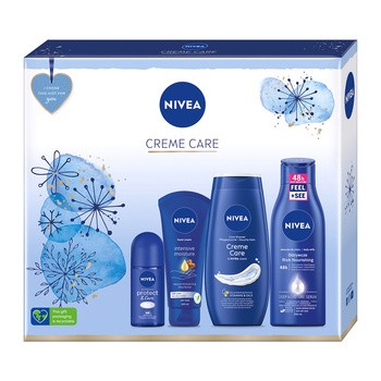 Zestaw Promocyjny Nivea Creme Care, mleczko do ciała, 250 ml + krem do rąk, 100 ml + żel pod prysznic, 250 ml + antyperspirant roll-on, 50 ml