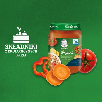 Gerber Organic, słodkie ziemniaki z warzywami i kurczakiem, 10 m+, 190 g