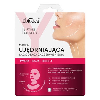 L`Biotica Lifting Strefy Y, Maska do twarzy ujędrniająca, łagodząca zaczerwienienia, 1 kpl