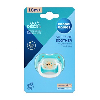 Canpol Babies, smoczek silikonowy symetryczny, Bunny&Company,18m+, niebieski, 1 szt.