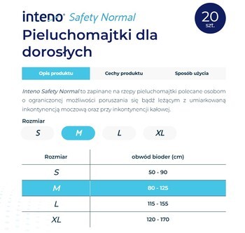 Inteno Safety Normal, pieluchomajtki dla dorosłych, XL, 15 szt.
