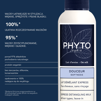 Phyto Softness, mleczko natychmiastowo ułatwiające rozczesywanie, do każdego rodzaju włosów, 150 ml