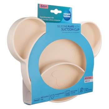 Canpol Babies, silikonowy trójdzielny talerzyk z przyssawką, Miś, kremowy, 1 szt.