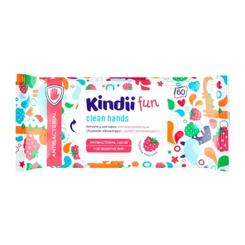 Kindii Fun, chusteczki odświeżające z płynem antybakteryjnym, 60 szt.