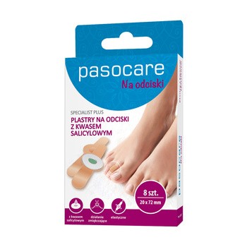 Pasocare Specialist Plus, plastry z kwasem salicylowym, na odciski, zestaw, 8 szt.