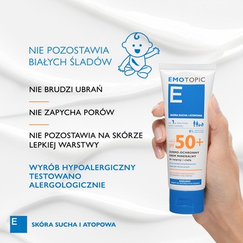 Emotopic, dermo-ochronny krem mineralny do twarzy i ciała SPF 50+, 75 ml