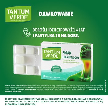 Tantum Verde smak eukaliptusowy, 3 mg, pastylki twarde, 30 szt.